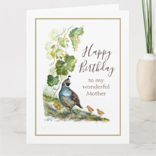 Mama Geburtstag Aquarell Kalifornische Wachtel Tra Dankeskarte