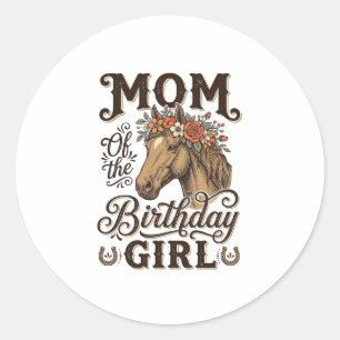 Mama Geburtstags Mädchen Floral Pferd Western Vint Runder Aufkleber