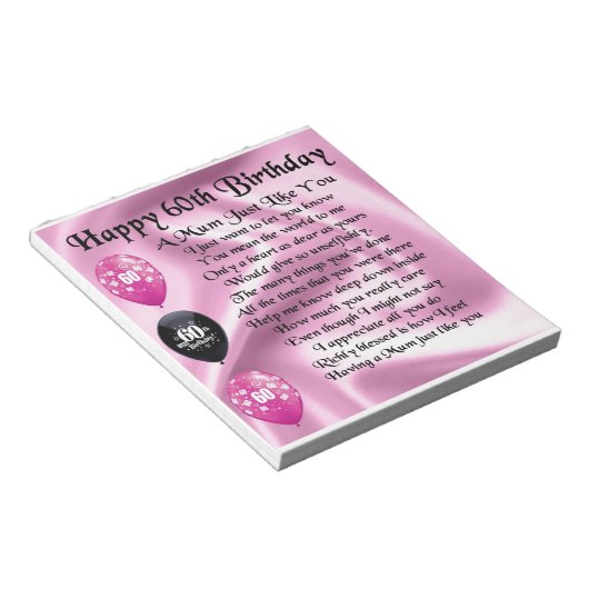 Mama Gedicht - 60. Geburtstag Notizblock (angewinkelt)