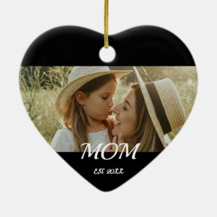 Mama Gegründet Schwarze Weiße Schrift Muttertagsfo Keramik Ornament