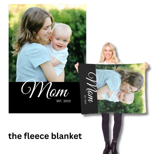 Mama Gegründet Skript Schwarzes Foto-Geschenk Fleecedecke