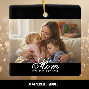 Mama Gegründet Weiße Elegante Schrift Foto Keramikornament