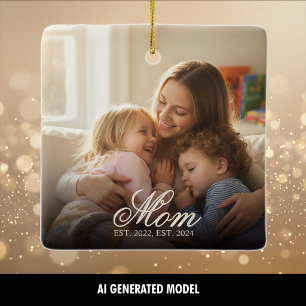 Mama Gegründet Weiße Elegante Schrift Foto Keramikornament