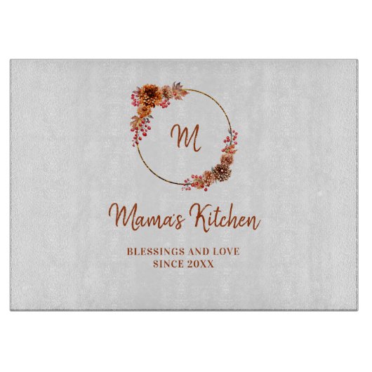 Mama Geschenk Erntedank Harvest Gold Wreath Monogr Schneidebrett (Vorderseite)