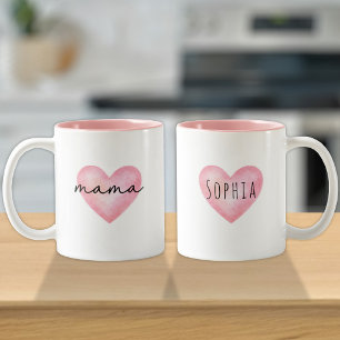 Mama Geschenk von Kindern   Rosa Herz Liebe Name Zweifarbige Tasse