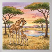 Mama-Giraffe-und-Kalb-Kinderstube Poster (Vorne)