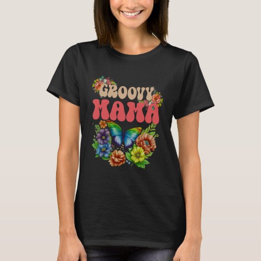 Mama Groovy Floral, Retro Mütter'Day T-Shirt (Vorderseite)