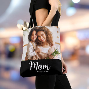 Mama Gründung Datum Weißes Schriftfoto auf Schwarz Tasche