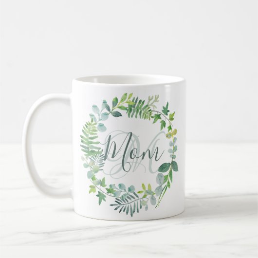 Mama Grüne Wasserfarben Foliage Wreath Kaffeetasse (Links)