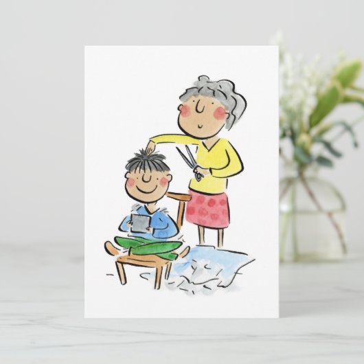 Mama-Haarschnitt Einladung (Stehend Vorderseite)