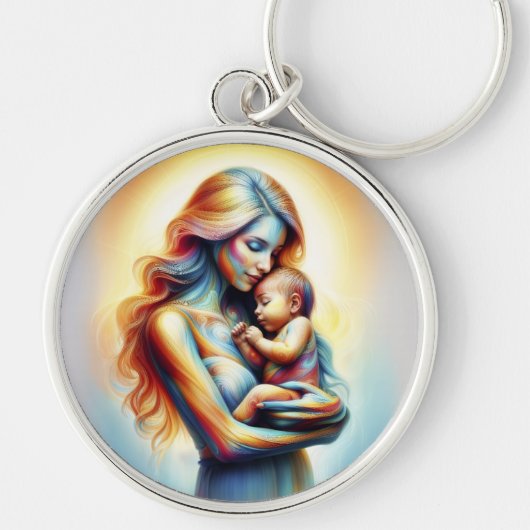 Mama hält Baby leuchten zart umarmt Kunst Schlüsselanhänger (Vorne)