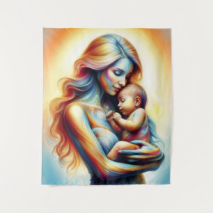 Mama hält Baby leuchten zart umarmt Kunst Wandteppich