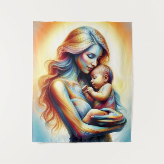 Mama hält Baby leuchten zart umarmt Kunst Wandteppich (Vorderseite)