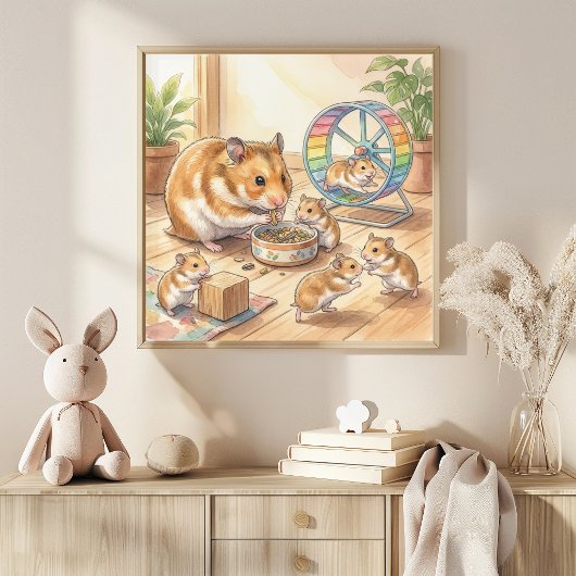 Mama Hamster und Babys Kinderzimmer Poster