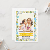 Mama, Happy Mothers Day aqua, gelbes Foto Karte (Vorderseite/Rückseite Beispiel)