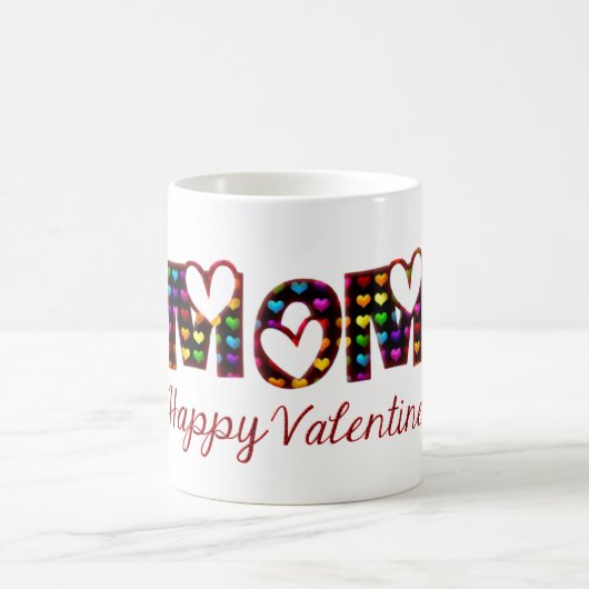Mama Happy Valentine Niedlich Hearts Typografie Kaffeetasse (Mittel)