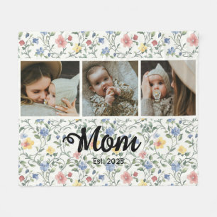 Mama hat 3 Foto Aquarell Blumen Schrift Fleecedecke