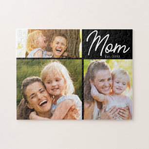 Mama hat 3 Fotos Schrift Schwarz gegründet Puzzle
