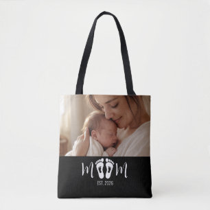 Mama hat Baby Fußabdrücke Schrift Schwarz Foto Tasche