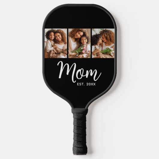 Mama hat das Datum-Skript auf dem schwarzen 3-Foto Pickleball Schläger (Vorderseite)
