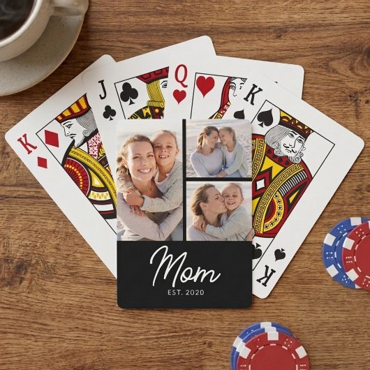 Mama hat elegantes Schrift-Script Schwarz 3 Foto Spielkarten