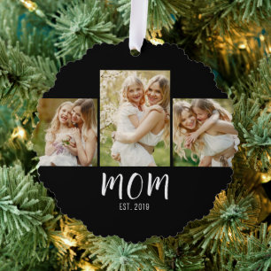 Mama hat elegantes Skript Schwarz 3 Foto Ornament Karte