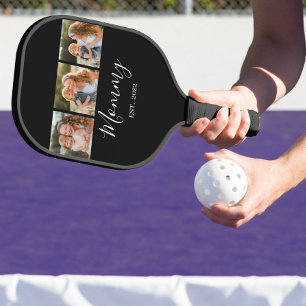 Mama hat modernes elegantes Skript Schwarz 3 Foto Pickleball Schläger