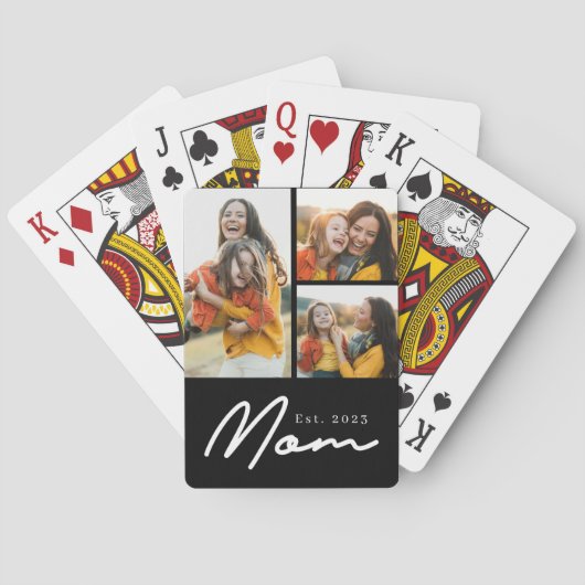 Mama hat modernes fettes Skript Schwarz 3 Foto Spielkarten (Rückseite)