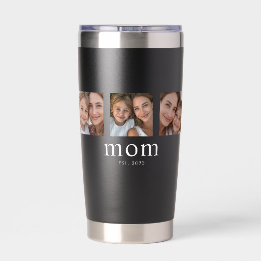 Mama hat modernes Schwarz 3 Foto eingerichtet Thermobecher (Rückseite)