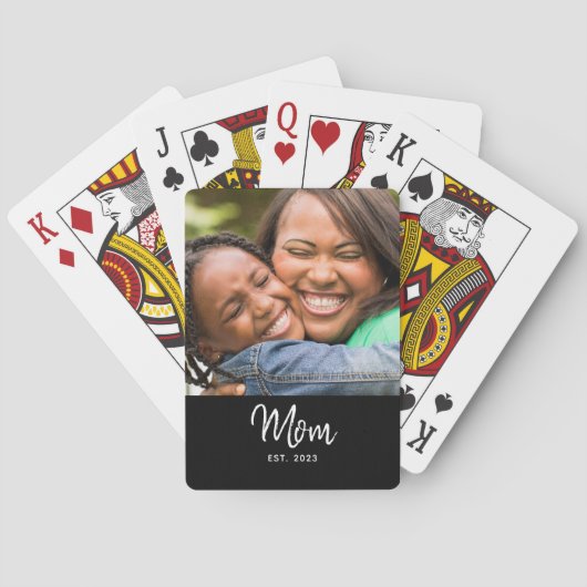 Mama hat modernes schwarzes Skriptfoto eingerichte Spielkarten (Rückseite)
