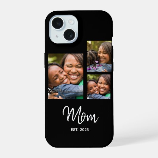Mama hat modernes Skript Schwarz 3 Foto eingericht iPhone 15 Hülle (Rückseite)