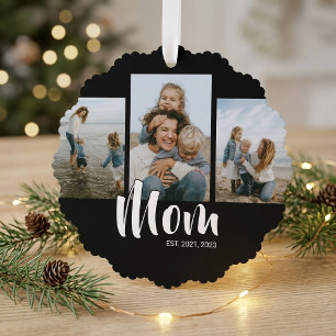 Mama hat modernes Skript Schwarz 3 Foto Ornament Karte