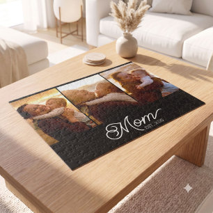 Mama hat modernes Skript Schwarz 3 Foto Puzzle