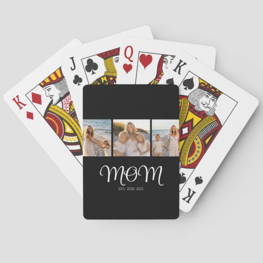 Mama hat modernes Skript Schwarz 3 Foto Spielkarten (Rückseite)