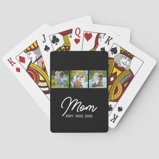 Mama hat modernes Skript Schwarz 3 Foto Spielkarten (Rückseite)