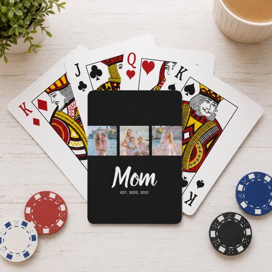 Mama hat modernes Skript Schwarz 3 Foto Spielkarten