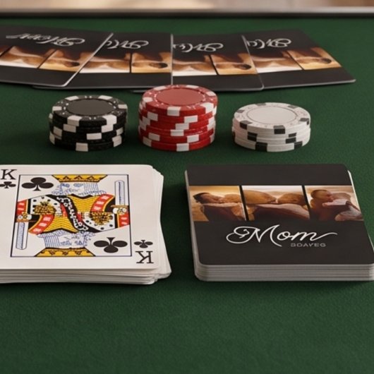 Mama hat modernes Skript Schwarz 3 Foto Spielkarten