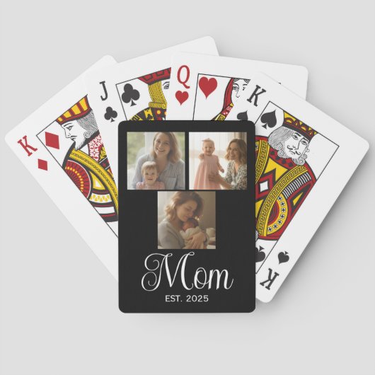 Mama hat modernes Skript Schwarz 3 Foto Spielkarten (Rückseite)