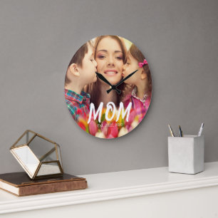 Mama hat modernes weißes fettgedrucktes Foto erste Große Wanduhr