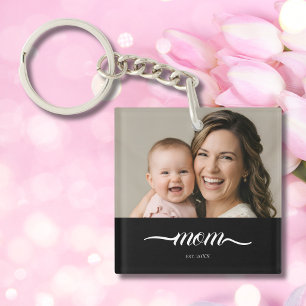 Mama hat modernes weißes Schriftfoto eingerichtet Schlüsselanhänger