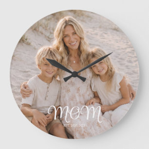 Mama hat modernes weißes Skript-Foto eingerichtet Große Wanduhr