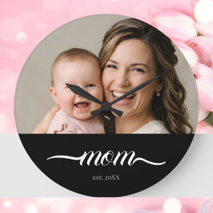 Mama hat modernes weißes Skript-Foto etabliert Große Wanduhr