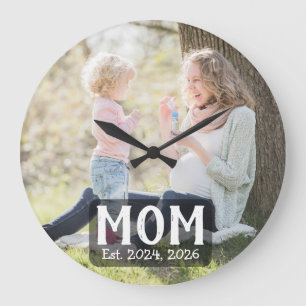 Mama hat modernes weißes Skriptfoto eingerichtet Große Wanduhr