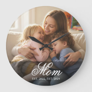 Mama hat modernes weißes Skriptfoto eingerichtet Große Wanduhr