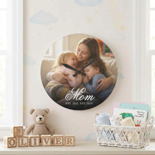 Mama hat modernes weißes Skriptfoto eingerichtet Große Wanduhr