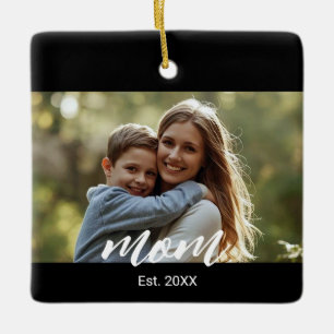 Mama hat Schwarz-Weiß-Schriftfoto eingerichtet Keramikornament