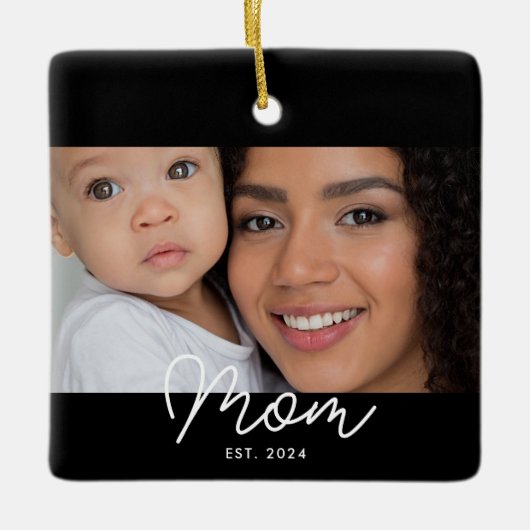 Mama hat Schwarz-Weiß-Script-Foto eingerichtet Keramikornament (Vorderseite)
