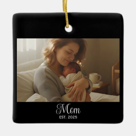 Mama hat Schwarz-Weiß-Script-Foto eingerichtet Keramikornament (Vorderseite)
