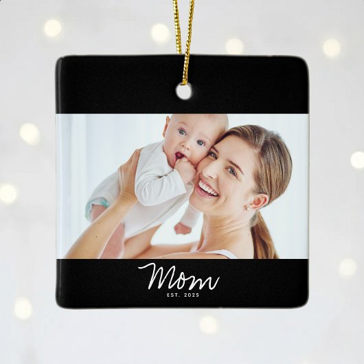 Mama hat Schwarz-Weiß-Script-Foto eingerichtet Keramikornament