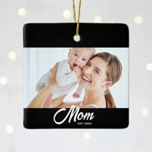 Mama hat Schwarz-Weiß-Script-Foto eingerichtet Keramikornament